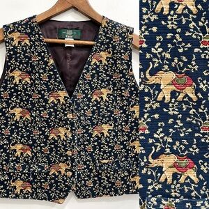 Orvis Vintage 90’s Women’s Indian Elephant Print Tapestry Button Front Vest S